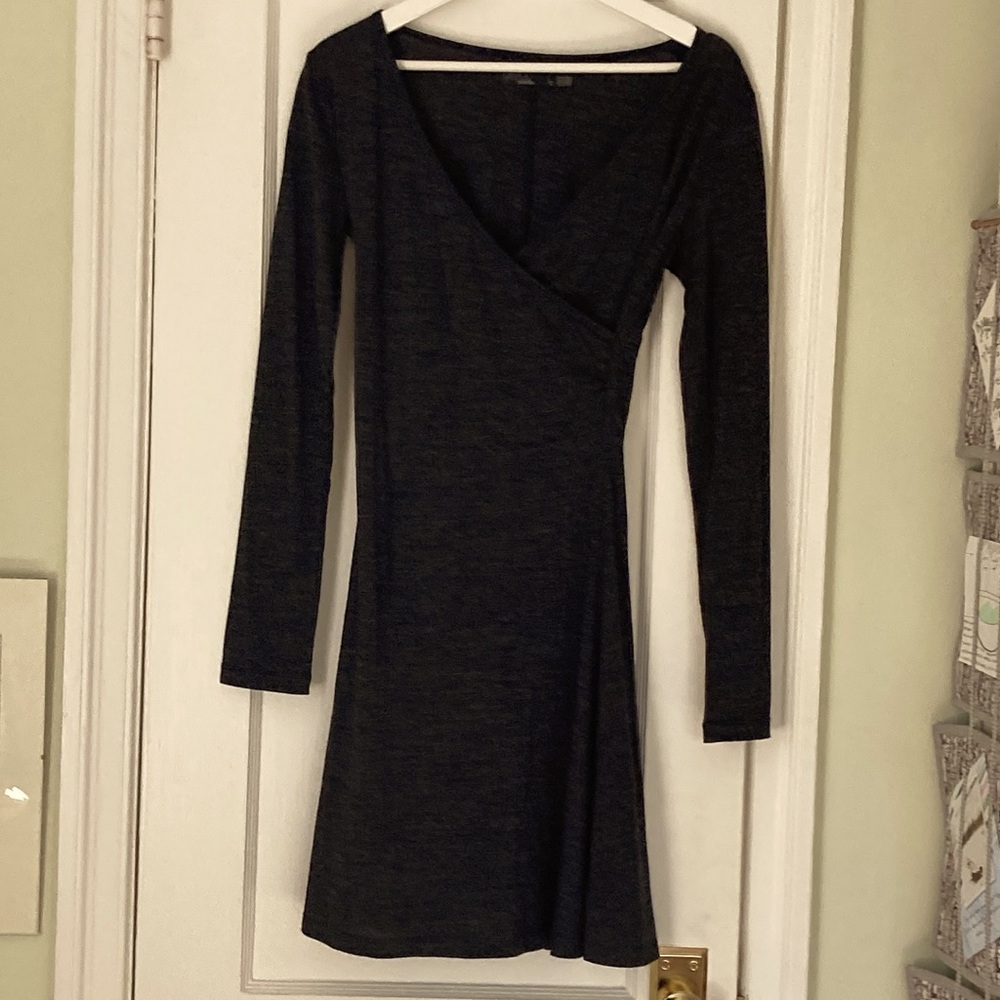 Prana soft wool wrap dress sz S charcoal grey, stretchy mix